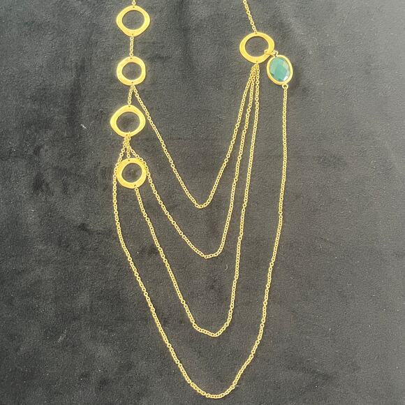 Vintage Gold-tone and Green Stone Fashion Necklace 20-21" Adjustable - Picture 1 of 5